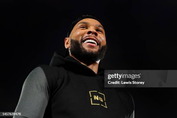 Chris Eubank Jr. Smiles during the Chris Eubank Jr v Liam Smith Media workout at The Trafford Centre on January 18, 2023 in Manchester, England.