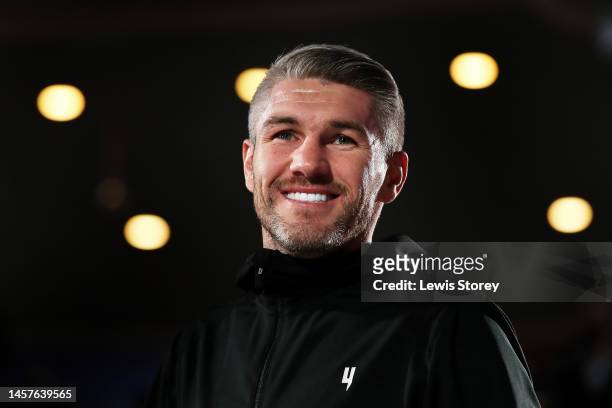 Liam Smith smiles during the Chris Eubank Jr v Liam Smith Media workout at The Trafford Centre on January 18, 2023 in Manchester, England.