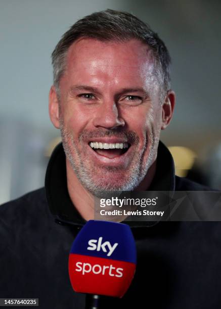 Sky Sports presenter and former footballer, Jamie Carragher smiles during the Chris Eubank Jr v Liam Smith Media workout at The Trafford Centre on...