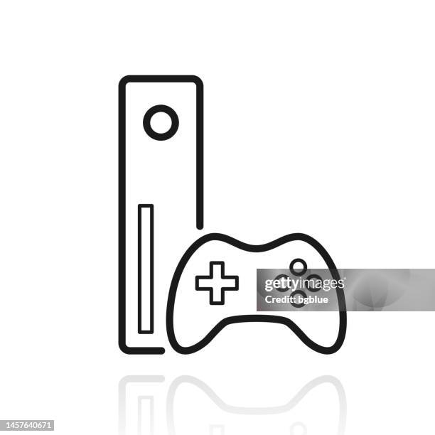 game console with gamepad. icon with reflection on white background - big tech stock illustrations