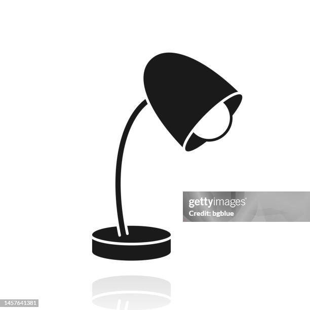 desk lamp. icon with reflection on white background - reflective white table top stock illustrations