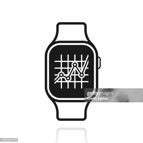 smartwatch with graph. icon with reflection on white background - looking at screen reflection stock illustrations