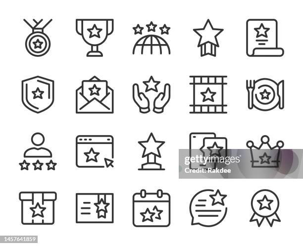 star award - line icons - crown emoji stock illustrations