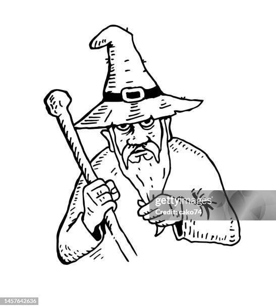 hand drawn wizard stock illustration - wizzard stock illustrations
