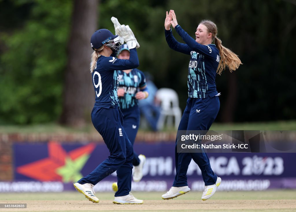 England And Rwanda Ryana MacDonald-Gay of England celebrates the wicket of Sylvia... News ...