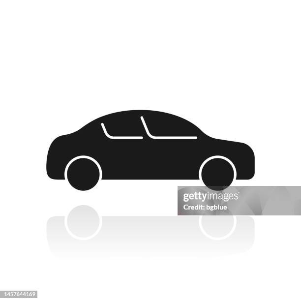 car - side view. icon with reflection on white background - black car reflection stock illustrations