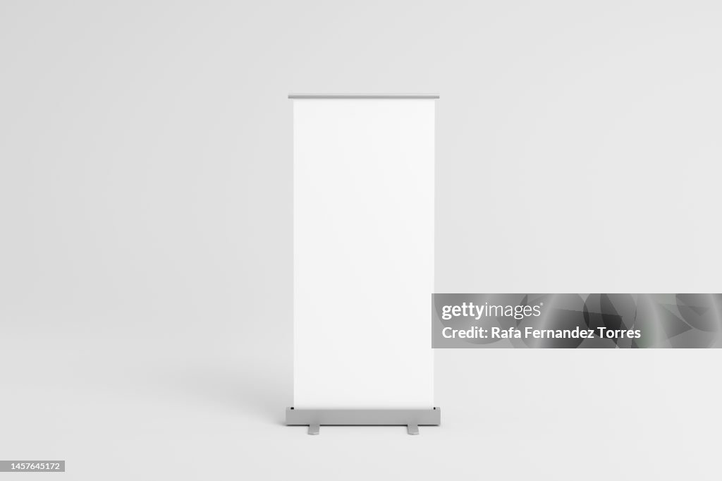 Rollup and Standee Banner display mock up Template for your Design Presentation. 3d illustration.