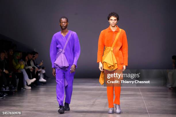 Models walk the runway during the Issey Miyake Menswear Fall-Winter 2023-2024 show as part of Paris Fashion Week on January 19, 2023 in Paris, France.