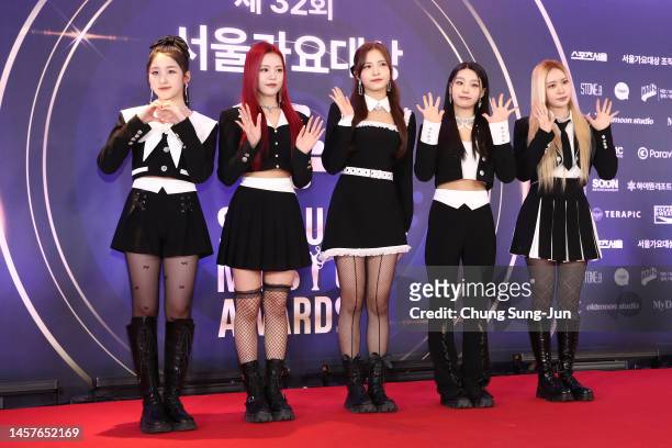 Shana, Yue, Bessie, Seowon and Haeun of girl group Lapillus attend the 32nd Seoul Music Awards at KSPO Dome on January 19, 2023 in Seoul, South Korea.