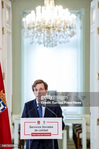 The mayor of Madrid, Jose Luis Martinez-Almeida, speaks during his meeting with the president of the Community of Madrid, Isabel Diaz Ayuso, to sign...