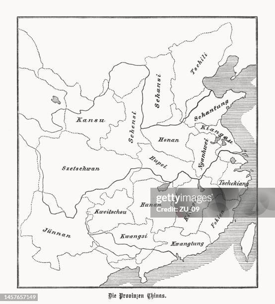 historical map of china proper, wood engraving, published in 1899 - ming dynasty stock illustrations