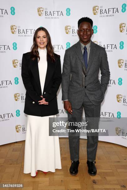 Hosts Hayley Atwell and Toheeb Jimoh pose at the EE BAFTA Film Awards Nominations Announcement, at BAFTA’s 195 Piccadilly headquarters on January 19,...