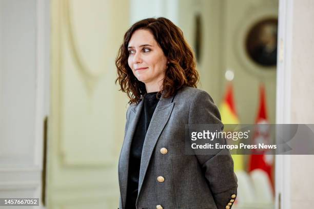 The president of the Community of Madrid, Isabel Diaz Ayuso, during her meeting with the mayor of Madrid, Jose Luis Martinez-Almeida, to sign an...