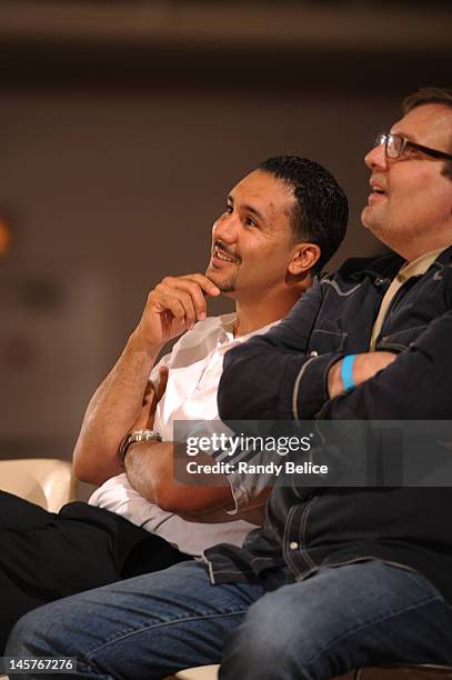 League President Dan Reed watches the action with Dallas Mavericks General Manager Donn Nelson during the NBA Development League Elite Mini Camp on...