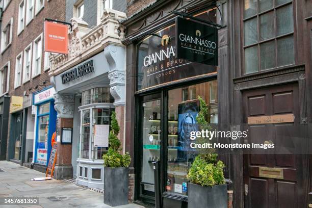 giannasso hair and beauty on st martin's lane at covent garden, london - covent garden stock pictures, royalty-free photos & images