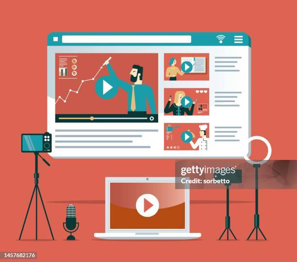 erstellung von vlog- und videoinhalten für soziale netzwerke - tutorial stock-grafiken, -clipart, -cartoons und -symbole