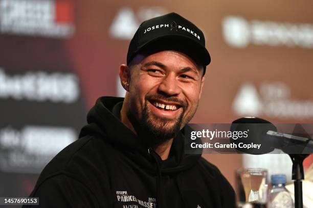 Joseph Parker speaks to the media during a press conference at Manchester Central Convention Complex on January 19, 2023 in Manchester, England.