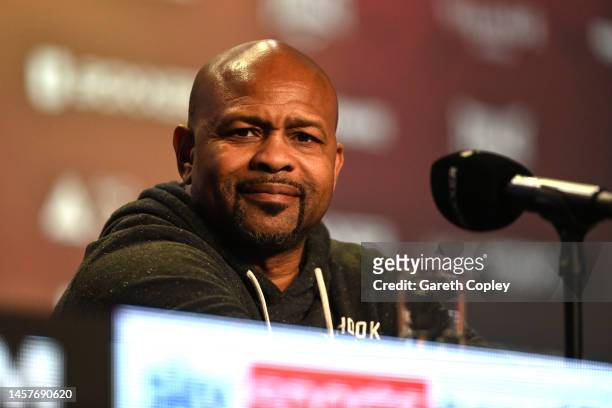 Roy Jones Jr. Trainer of Chris Eubank Jr. Speaks to the media during a press conference at Manchester Central Convention Complex on January 19, 2023...