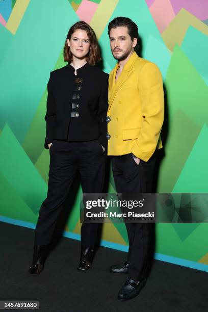 Rose Leslie and Kit Harington attend the Louis Vuitton Menswear Fall-Winter 2023-2024 show as part of Paris Fashion Week on January 19, 2023 in...