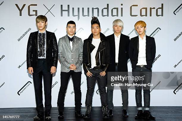 South Korean boy band T.O.P,Seungri,Taeyang,Daesung and G-Dragon of Big Bang attend the Hyundai Card Collaboration With YG Entertainment at Hyundai...