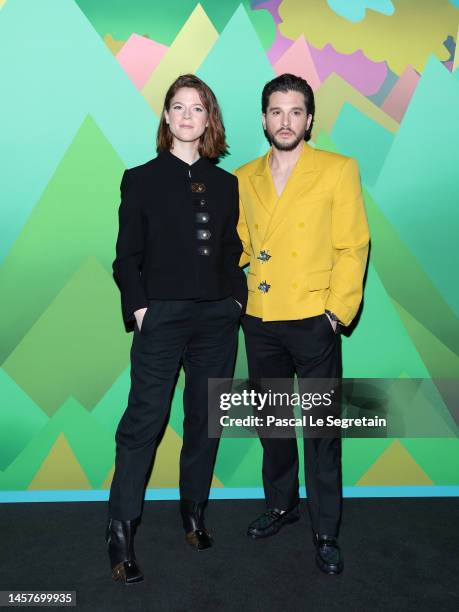 Rose Leslie and Kit Harington attend the Louis Vuitton Menswear Fall-Winter 2023-2024 show as part of Paris Fashion Week on January 19, 2023 in...