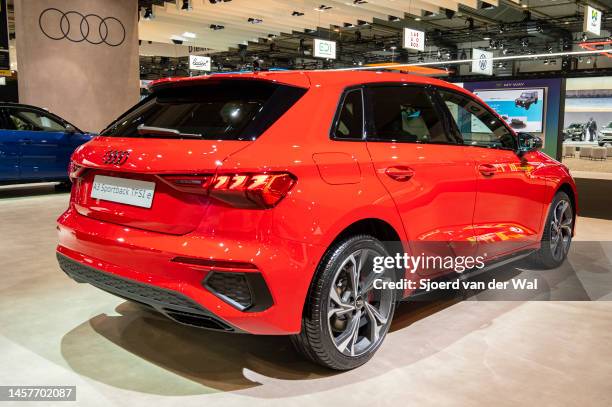 Audi A3 Sportback TFSI e plug-in hybrid compact hatchback car at Brussels Expo on January 13, 2023 in Brussels, Belgium.