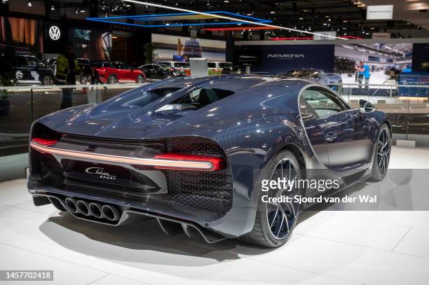 Bugatti Chiron Sport hypercar sports car on display at Brussels Expo on January 13, 2023 in Brussels, Belgium.