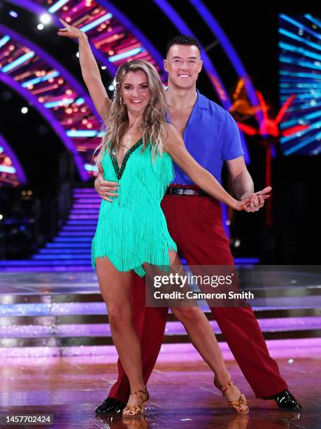 Helen Skelton and Kai Widdrington pose during the 'Strictly Come Dancing: The Live Tour 2023' photocall at Utilita Arena Birmingham on January 19,...