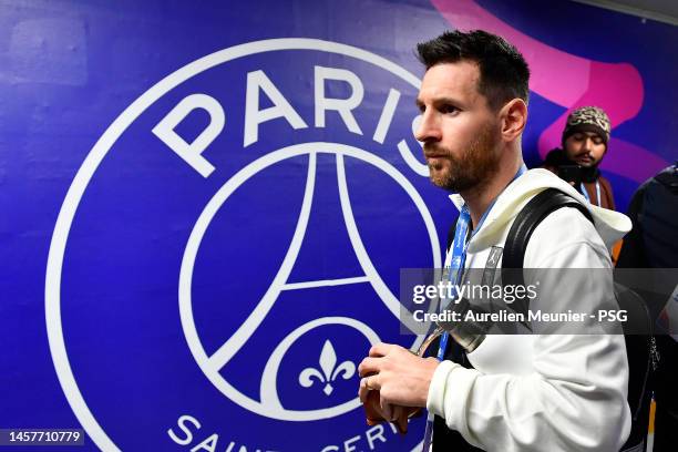 Leo Messi of Paris Saint-Germain arrives to the stadium before the friendly match between Paris Saint-Germain and Riyadh XI at King Fahd...