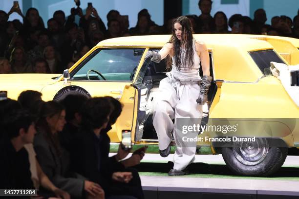 Rosalia performs during the Louis Vuitton Menswear Fall-Winter 2023-2024 show as part of Paris Fashion Week on January 19, 2023 in Paris, France.