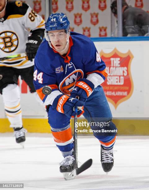 Jean-Gabriel Pageau of the New York Islanders skates against the Boston Bruins at UBS Arena on January 18, 2023 in Elmont, New York.
