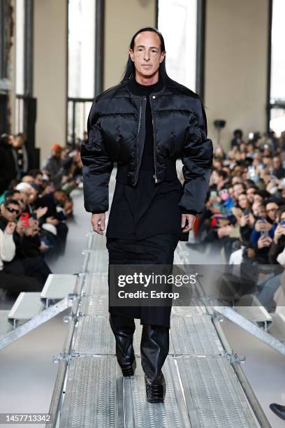 Fashion designer Rick Owens walks the runway during the Rick Owens Menswear Fall-Winter 2023-2024 show as part of Paris Fashion Week on January 19,...