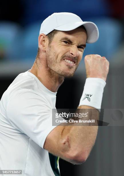 Andy Murray of Great Britain celebrates a point in their round two singles match against Thanasi Kokkinakis of Australia during day four of the 2023...