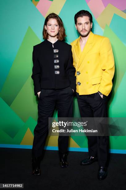Rose Leslie and Kit Harington attend the Louis Vuitton Menswear Fall-Winter 2023-2024 show as part of Paris Fashion Week on January 19, 2023 in...