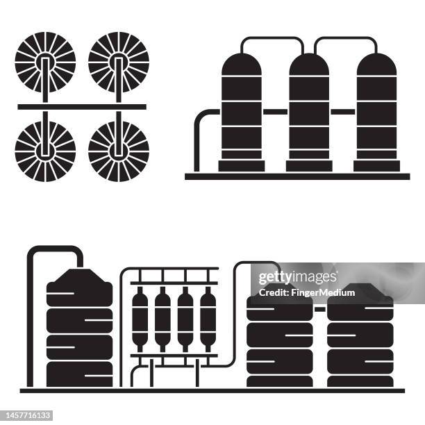 water purification plant vector - sewage treatment plant stock illustrations