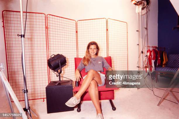 Brazilian actress Adriana Esteves Agostinho Brichta poses in a television studio.