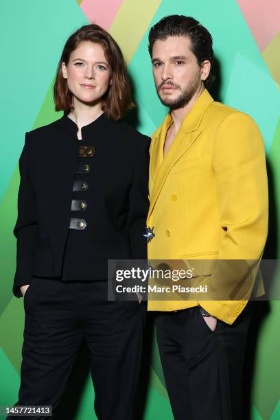 Rose Leslie and Kit Harington attend the Louis Vuitton Menswear Fall-Winter 2023-2024 show as part of Paris Fashion Week on January 19, 2023 in...