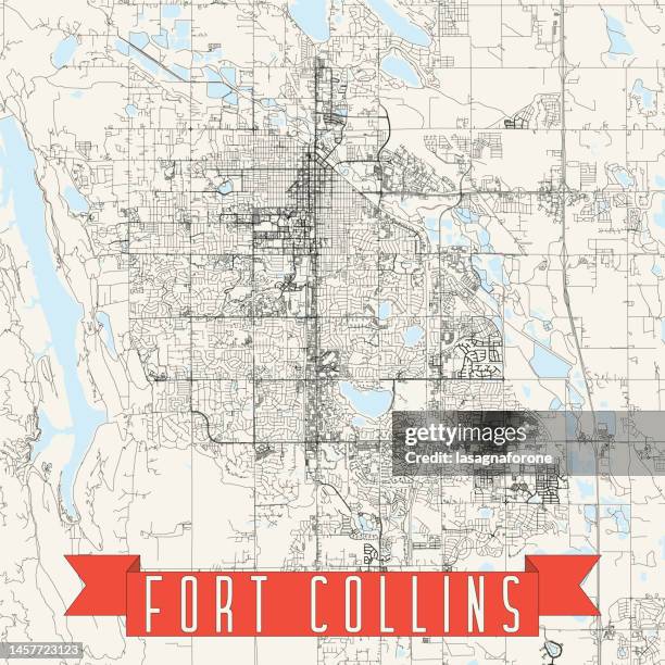 fort collins, colorado vector map - fort collins aerial view stock illustrations