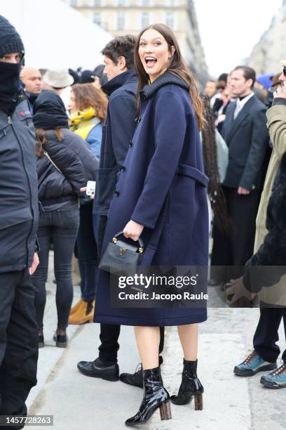 Karlie Kloss and Joshua Kushner attend the Louis Vuitton Menswear Fall-Winter 2023-2024 show as part of Paris Fashion Week on January 19, 2023 in...