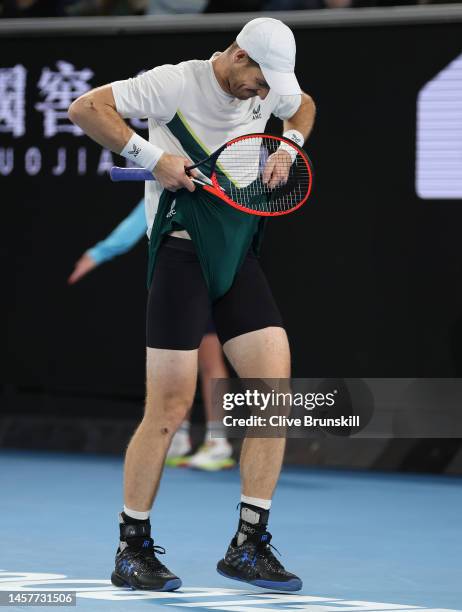 Andy Murray of Great Britain shows his frustration in their round two singles match against Thanasi Kokkinakis of Australia during day four of the...