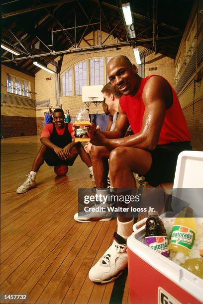 Michael Jordan of the Chicago Bulls shoots a commercial for Gatorade in 1990. NOTE TO USER: User expressly acknowledges and agrees that, by...