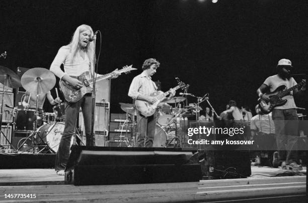 The Allman Brothers Band rehearse at the Grand Opera House in Macon, Georgia for Don Kirshner's Saturday Night Rock Concert in 1973.