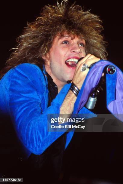 Jon Bon Jovi of the band Bon Jovi in concert at The Spectrum in Philadelphia, Pennsylvania