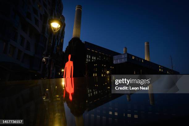 Strangers in the Light" by Victor Engbers and Ina Smits is seen outside Battersea Power Station on January 19, 2023 in London, England. The Light...