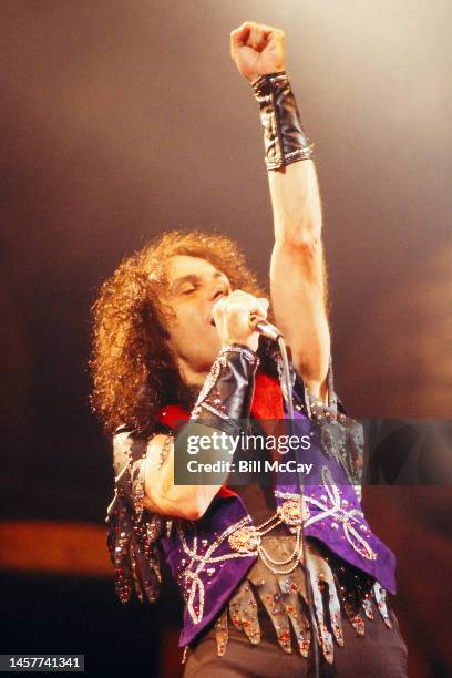 Ronnie James Dio of the band Dio in concert at The Spectrum in Philadelphia Pennsylvania