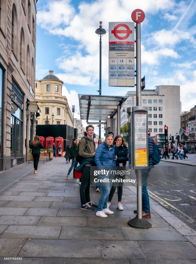 Bus queue opposite Charing Cross Station