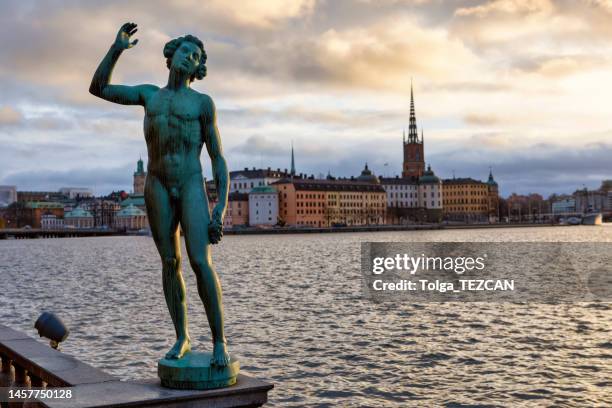 architectural detail of stockholm city hall, sweden - nobel prize banquet 2017 stockholm stockfoto's en -beelden