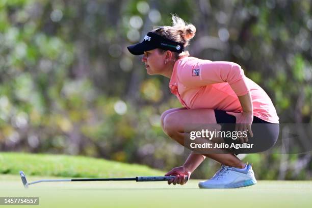 Nanna Koerstz Madsen of Denmark lines up a putt on the 17th green during the first round of the Hilton Grand Vacations Tournament of Champions at...