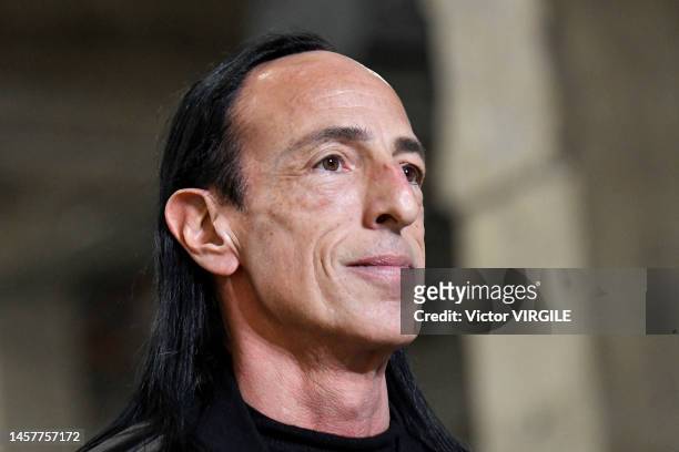 Fashion designer Rick Owens walks the runway during the Rick Owens Ready to Wear Fall/Winter 2023-2024 fashion show as part of the Paris Men Fashion...