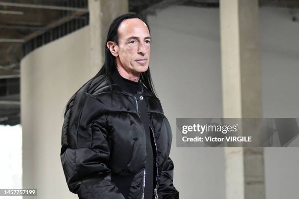 Fashion designer Rick Owens walks the runway during the Rick Owens Ready to Wear Fall/Winter 2023-2024 fashion show as part of the Paris Men Fashion...